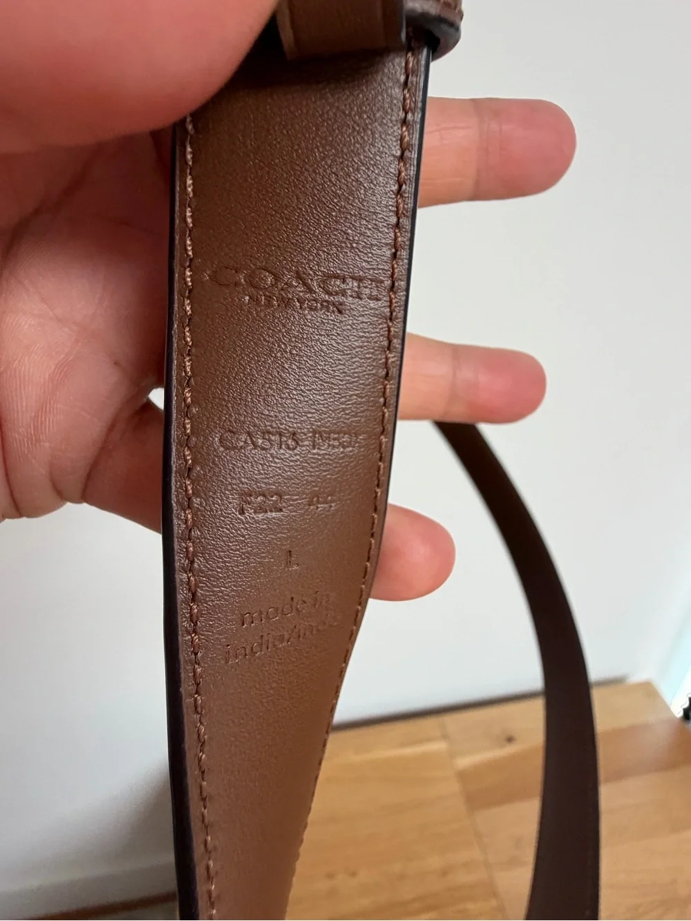 Coach Reversible Signature Canvas Belt in Khaki and Brown with Gold Buckle